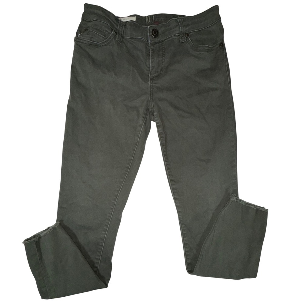KUT from the Kloth Carlo Ankle Skinny Pants Womens 4 Olive Green Raw Hem Stretch